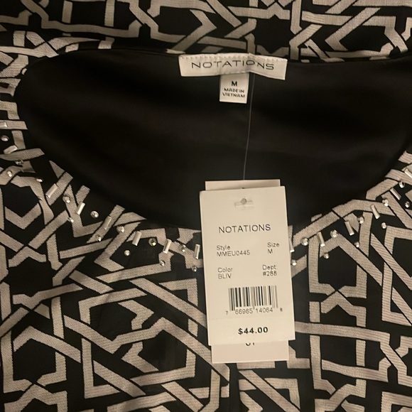 🚨New NOTATIONS Women’s Casual Geometric Print Scoop Neck studded 3/4 sleeveTop - Picture 3 of 3